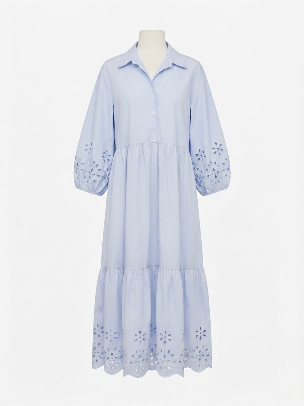 Anthropologie Maeve Bettina Eyelet Tiered Shirt Dress L